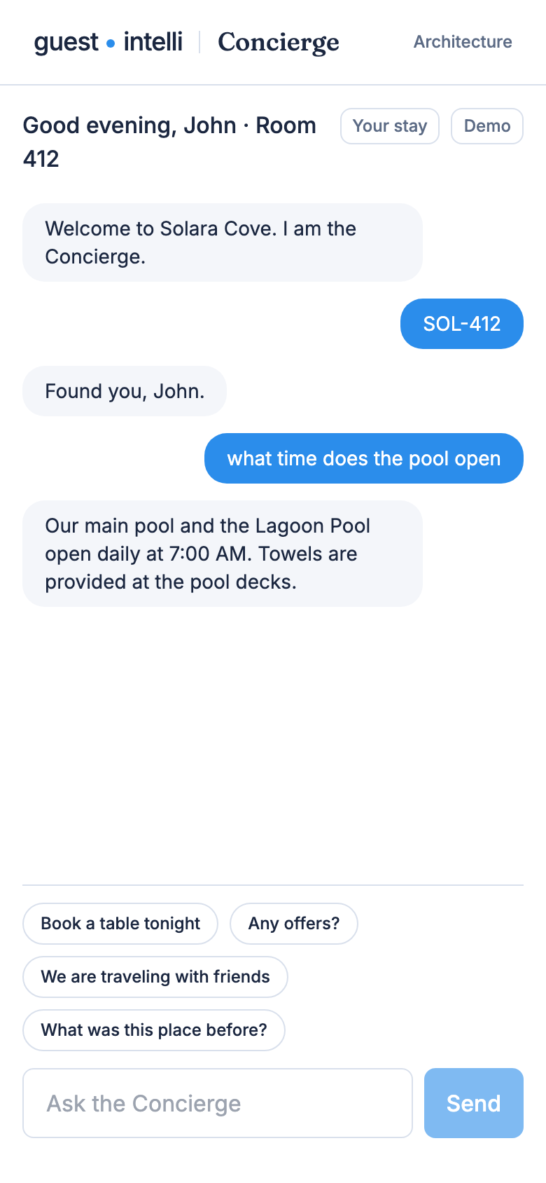 A contextual question answered in the Concierge