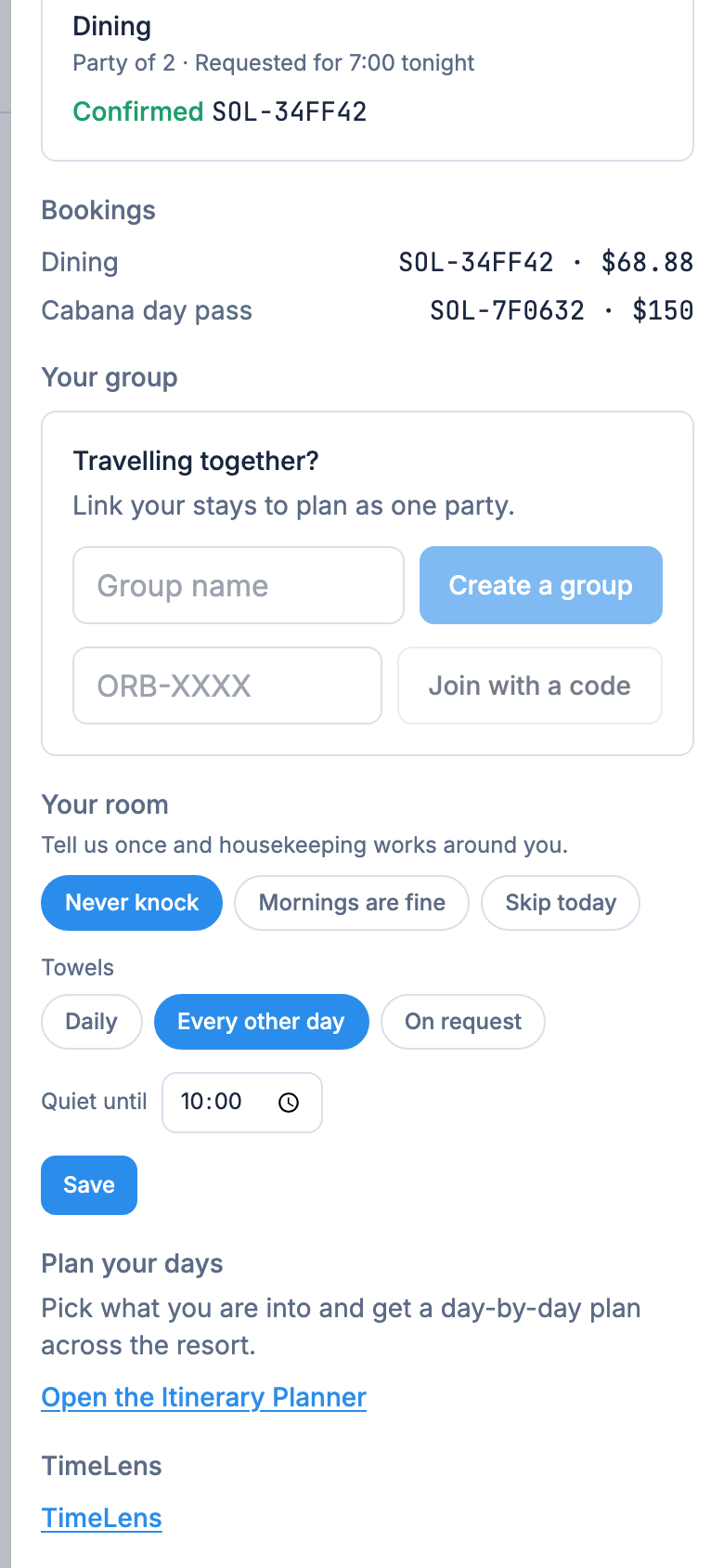 Your room on the Your stay sheet