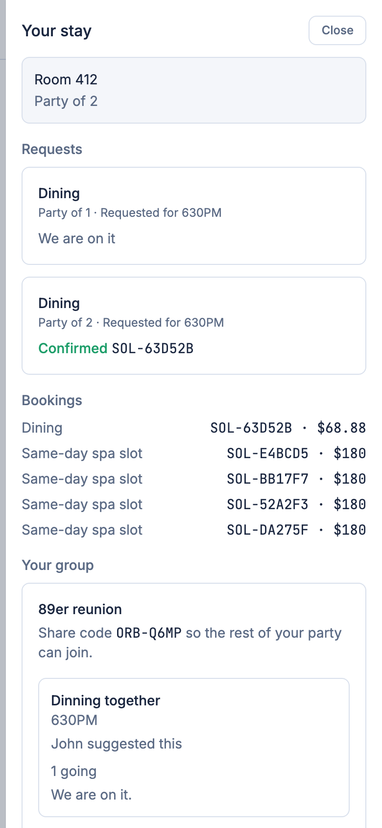 The Your stay sheet